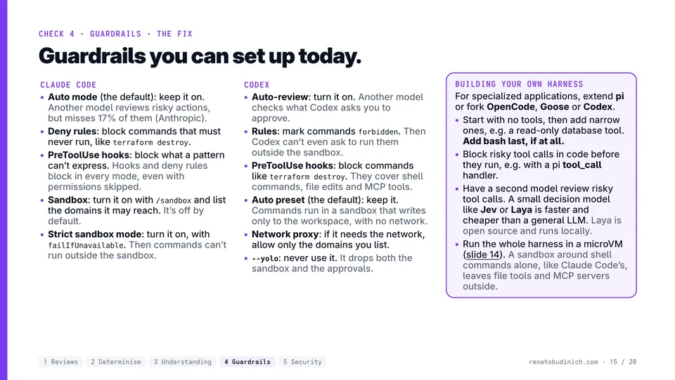 Guide page: guardrails you can set up today, in Claude Code, in Codex and in your own harness.